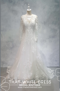 214LLWL02 Marie Plus LS Boat Neck Lace A line Plus Size Bridal Gown Custom Make Malaysia, Gaun Kahwin Malaysia sewa
