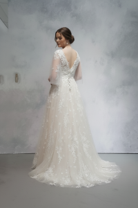 219ML01WL02 Vila Plus Flutter Sleeves Floral A line Plus Size Bridal Gown Custom Make Malaysia, Gaun Kahwin Malaysia sewa