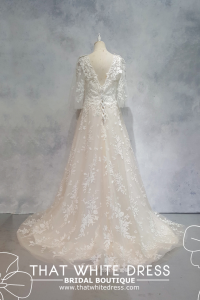219ML01WL02 Vila Plus Flutter Sleeves Floral A line Plus Size Bridal Gown Custom Make Gaun Kahwin Malaysia sewa