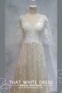 219ML01WL02 Vila Plus Flutter Sleeves Floral A line  Plus Size Bride Dress Rental, Simple wedding dress, ROM gown Kuala Lumpur