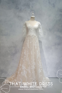 219ML01WL02 Vila Plus Flutter Sleeves Floral A line Plus Size Bridal Gown Custom Make Gaun Kahwin Malaysia sewa