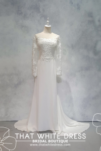 219ML01WL03 Lena Plus LS Crepe Thigh Split Plus size Bride Event Reception Dinner Dress rental Malaysia