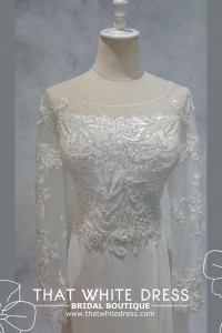 219ML01WL03 Lena Plus LS Crepe Thigh Split Plus size Bride Event Reception Dinner Dress rental Malaysia