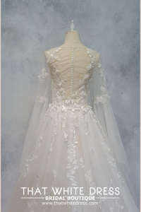 2210AG03W01 Queen Anne LS Illusion Queen Anne Princess  Malaysia Wedding Bridal Dress Designer Rental
