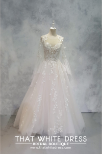 2210AG03W01 Queen Anne LS Illusion Queen Anne Princess Malaysia Wedding Bridal Dress Designer Rental