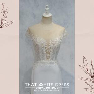 2210EL05W02 Deatra Illusion off shoulder Crepe Petaling Jaya Wedding Dress Rental