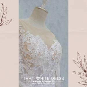 2210EL05WL01 Alice PLUS LS Illusion neck trumpet floral lace  Plus size Curvy bride malaysia Petaling jaya