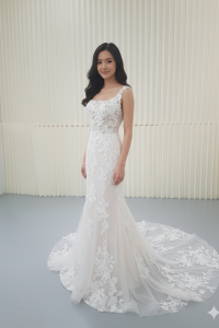 224ML03W05 Tora Square Neck Floral Lace Trumpet Malay Bride Malaysia, Bridal Dress rental Petaling Jaya