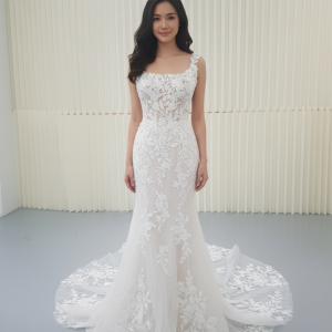 224ML03W05 Tora Square Neck Floral Lace Trumpet Malay Bride Malaysia, Bridal Dress rental Petaling Jaya