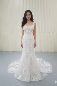 224ML03W05 Tora Square Neck Floral Lace Trumpet Malay Bride Malaysia, Bridal Dress rental Petaling Jaya