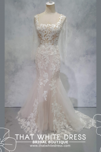 224ML03W05 Tora Square Neck Floral Lace Trumpet spaghetti strap, Mermaid wedding dress,Sexy Wedding Gown Malaysia, Romantic wedding dress Malaysia, Garden wedding reception Malaysia, ROM wedding gown Kuala Lumpur square neck