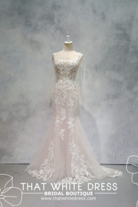 224ML03W05 Tora Square Neck Floral Lace Trumpet spaghetti strap, Full lace wedding dress malaysia, Petite Bridal Wedding Dress rental Kuala Lumpur, Sexy Wedding Gown Malaysia