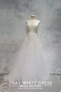 224ML03WL03 Lesley PLUS Illusion V neck Soft Tulle A line Plus size Pengantin Bride gown rental