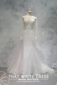 224ML03WL05 Sasley PLUS Illusion V neck Trumpet Plus Size Bridal Gown