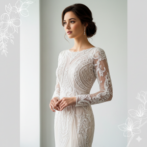 71LLW02 LL Long Sleeves Geometry Trumpet Low V back AI Bridal Gown rental Pengantin Gaun Sewa Petaling Jaya