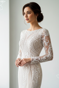 71LLW02 LL Long Sleeves Geometry Trumpet Low V back AI Bridal Gown rental Pengantin Gaun Sewa Petaling Jaya