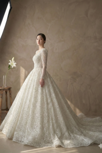 Wedding Dress Rental  Malaysia Aya - V Neck Long Sleeves Princess with Full sequins and Embroidery | KL & PJ, MALAYSIA