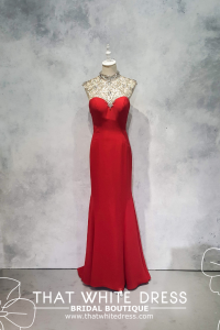 Evening Dress CC610E05 Red Gatsby Illusion Crystal Chiffon  cheongsam gliters Sangjit Malaysia rental