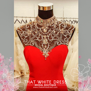 Evening Dress CC610E05 Red Gatsby Illusion Crystal Chiffon cheongsam gliters Sangjit Malaysia rental Petaling jaya